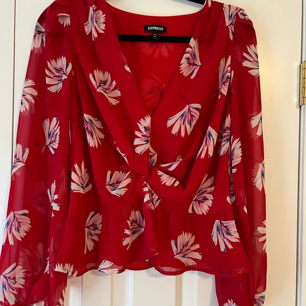Express Red and White Floral Blouse